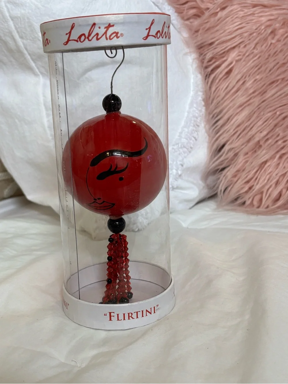 Lolita Flirtini Holiday Bauble Red Glass Ornament Beaded Tassel w/ Box